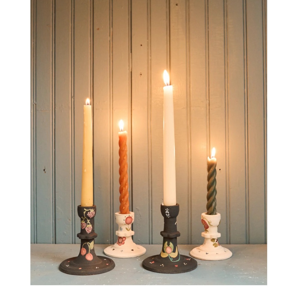The Six Bells Modern Farmhouse Floral Black Candle Holders Hand Painted Set of 2